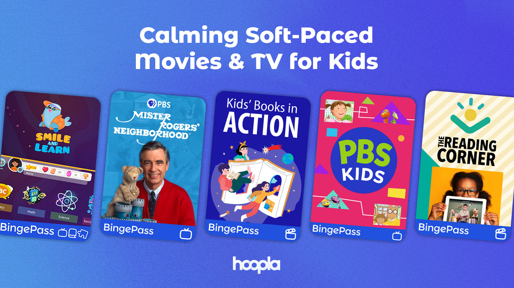 Calming soft-paced movies and TV for kids with images of popular children's television shows.
