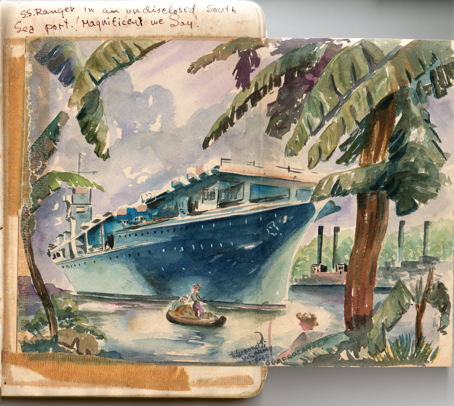 The SS Ranger transport ship in the South Pacific, painted by Leon Granacki