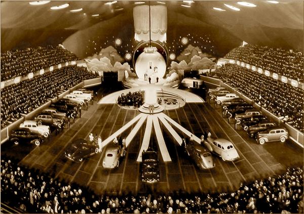 Black and White photo of one of the earliest Chicago Auto Shows.