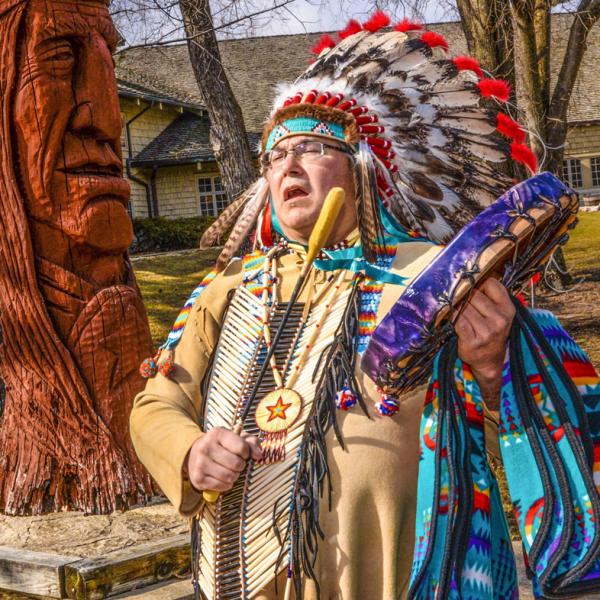 Gerald Savage dressed in traditional HoChuck attire.