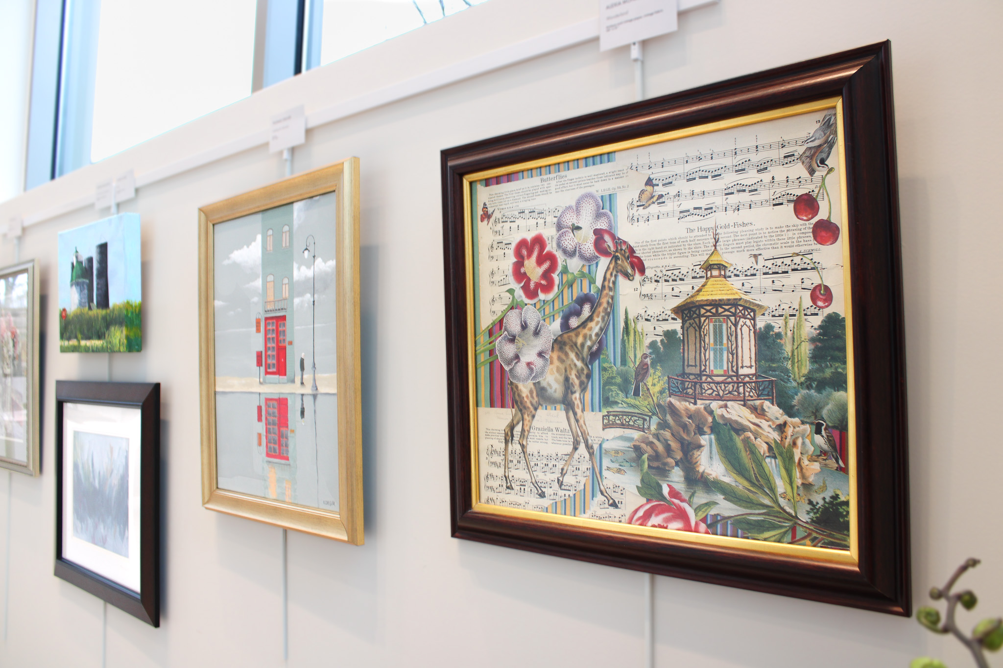 Closeup of art pieces in our gallery exhibit 